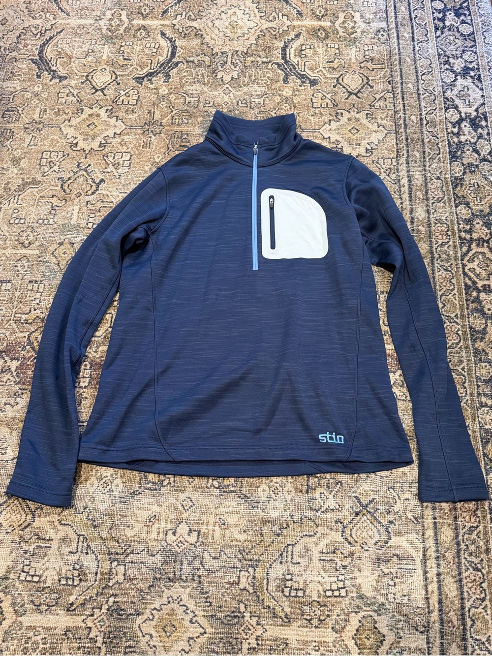 Stio Women’s Navy Half-Zip Pullover with White Chest Pocket